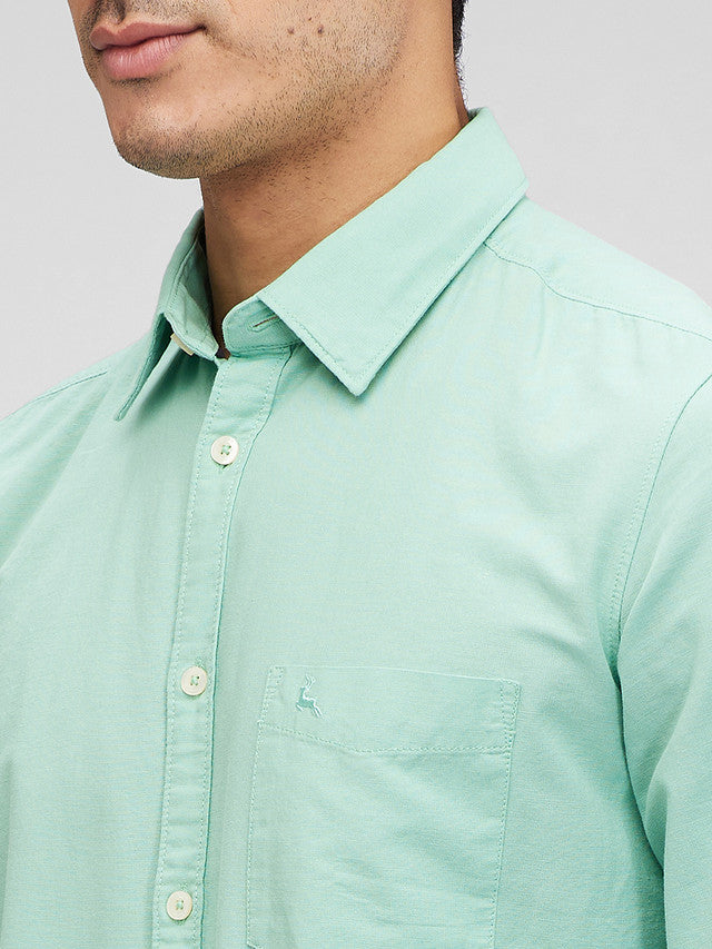 Parx Green Solid Slim Fit Cotton Casual Shirt