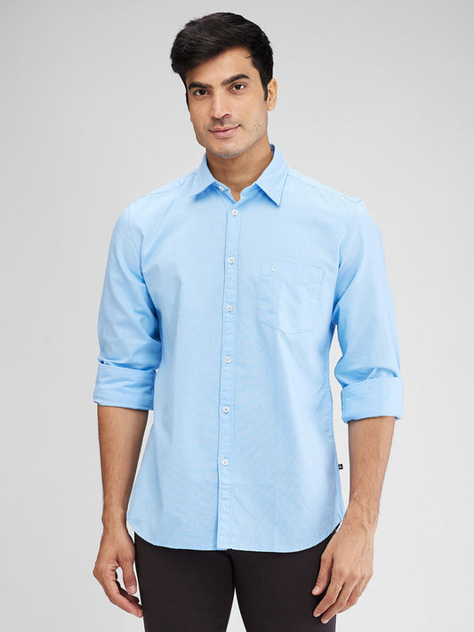 Parx Blue Solid Slim Fit Cotton Casual Shirt