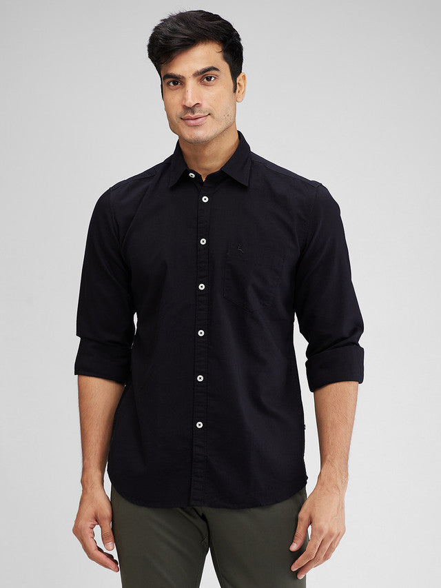 Parx Black Solid Slim Fit Cotton Casual Shirt