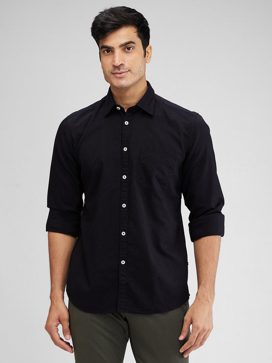 Parx Black Solid Slim Fit Cotton Casual Shirt