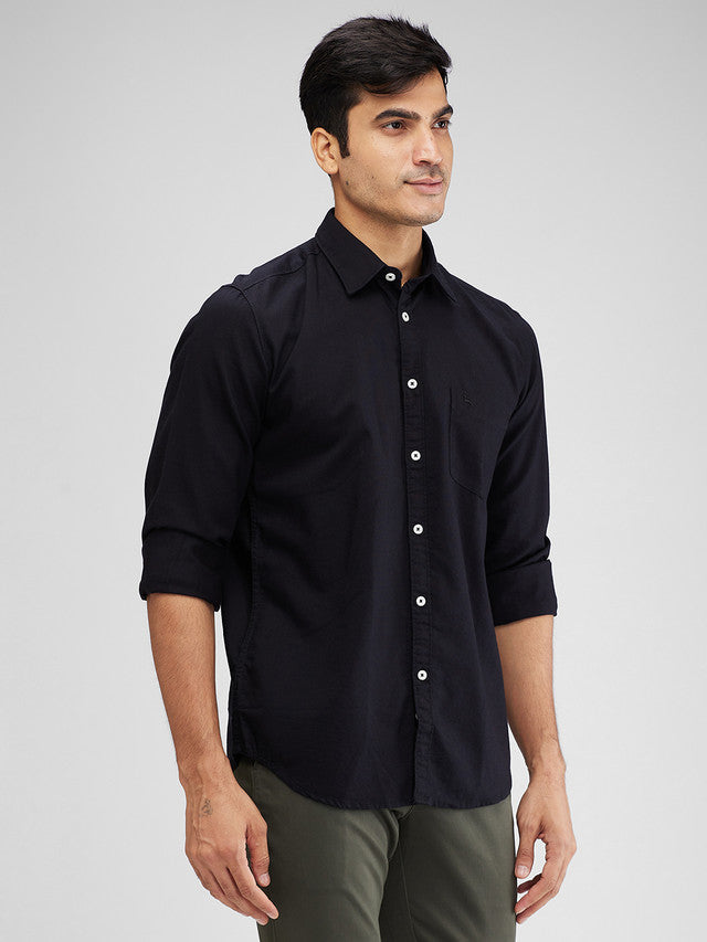 Parx Black Solid Slim Fit Cotton Casual Shirt