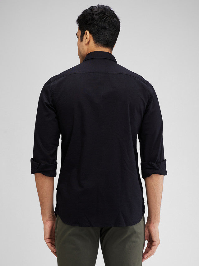 Parx Black Solid Slim Fit Cotton Casual Shirt