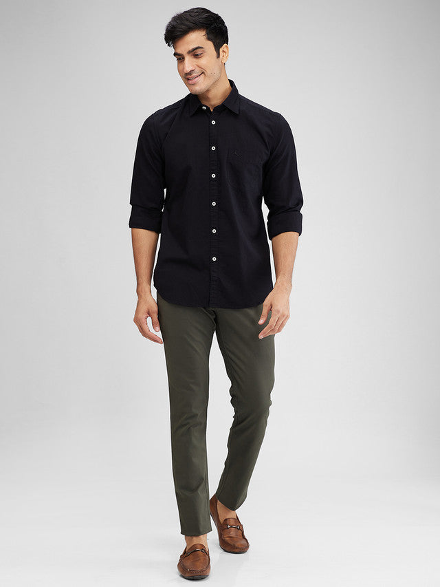 Parx Black Solid Slim Fit Cotton Casual Shirt