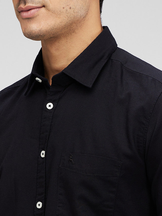 Parx Black Solid Slim Fit Cotton Casual Shirt