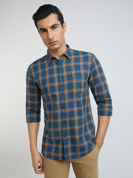 Men Blue Slim Fit Checks Cotton Full Sleeve Shirts