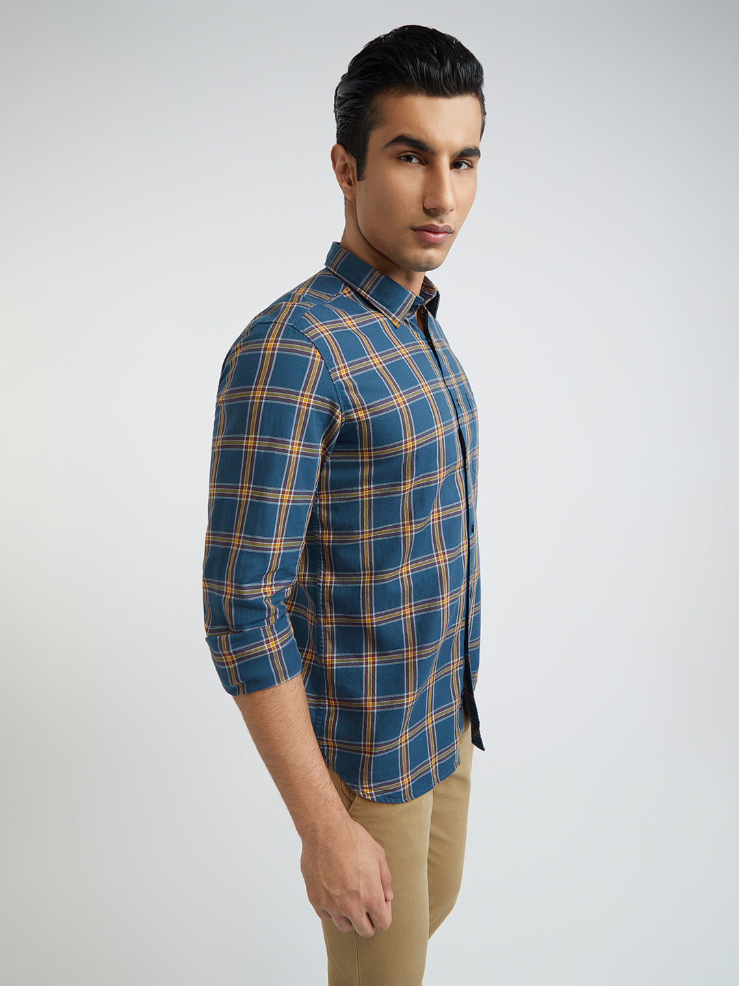 Men Blue Slim Fit Checks Cotton Full Sleeve Shirts