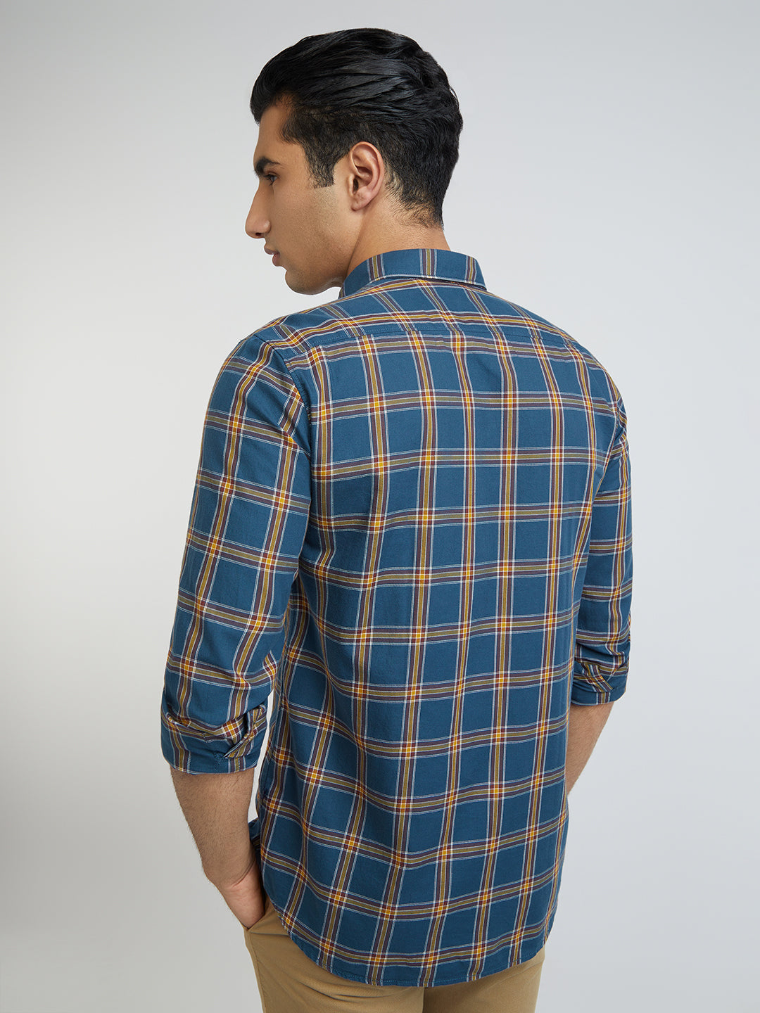 Men Blue Slim Fit Checks Cotton Full Sleeve Shirts