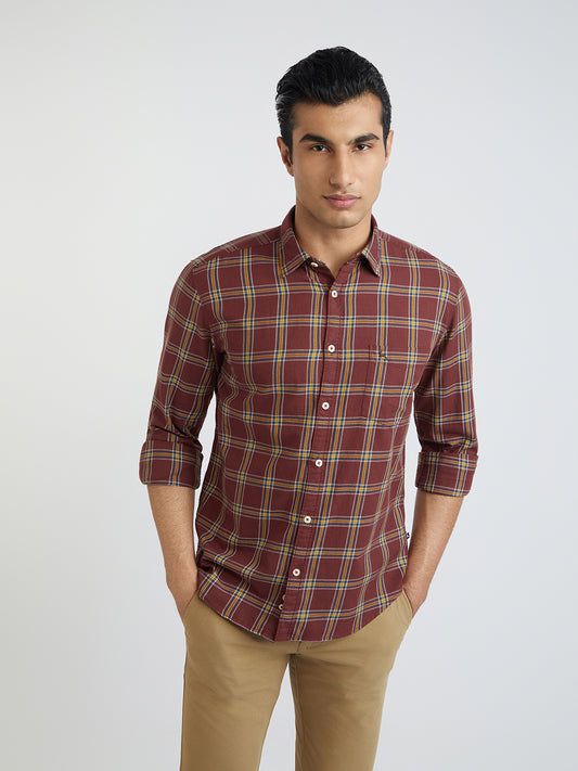 Men Red Slim Fit Checks Cotton Full Sleeve Shirts