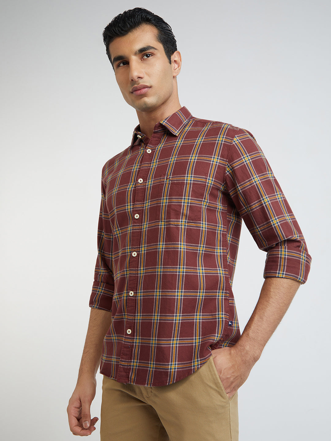 Men Red Slim Fit Checks Cotton Full Sleeve Shirts