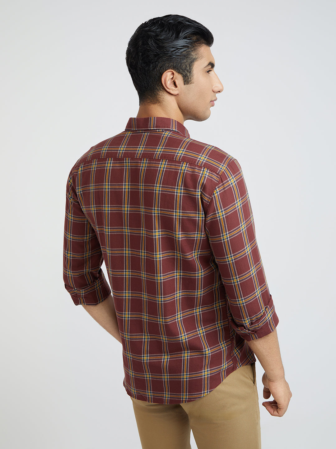 Men Red Slim Fit Checks Cotton Full Sleeve Shirts