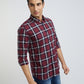 Men Red Slim Fit Checks Cotton Full Sleeve Shirts