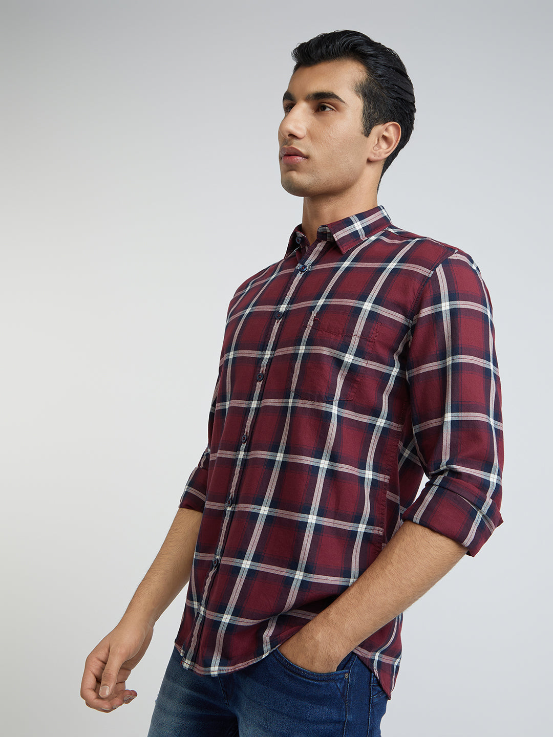 Men Red Slim Fit Checks Cotton Full Sleeve Shirts