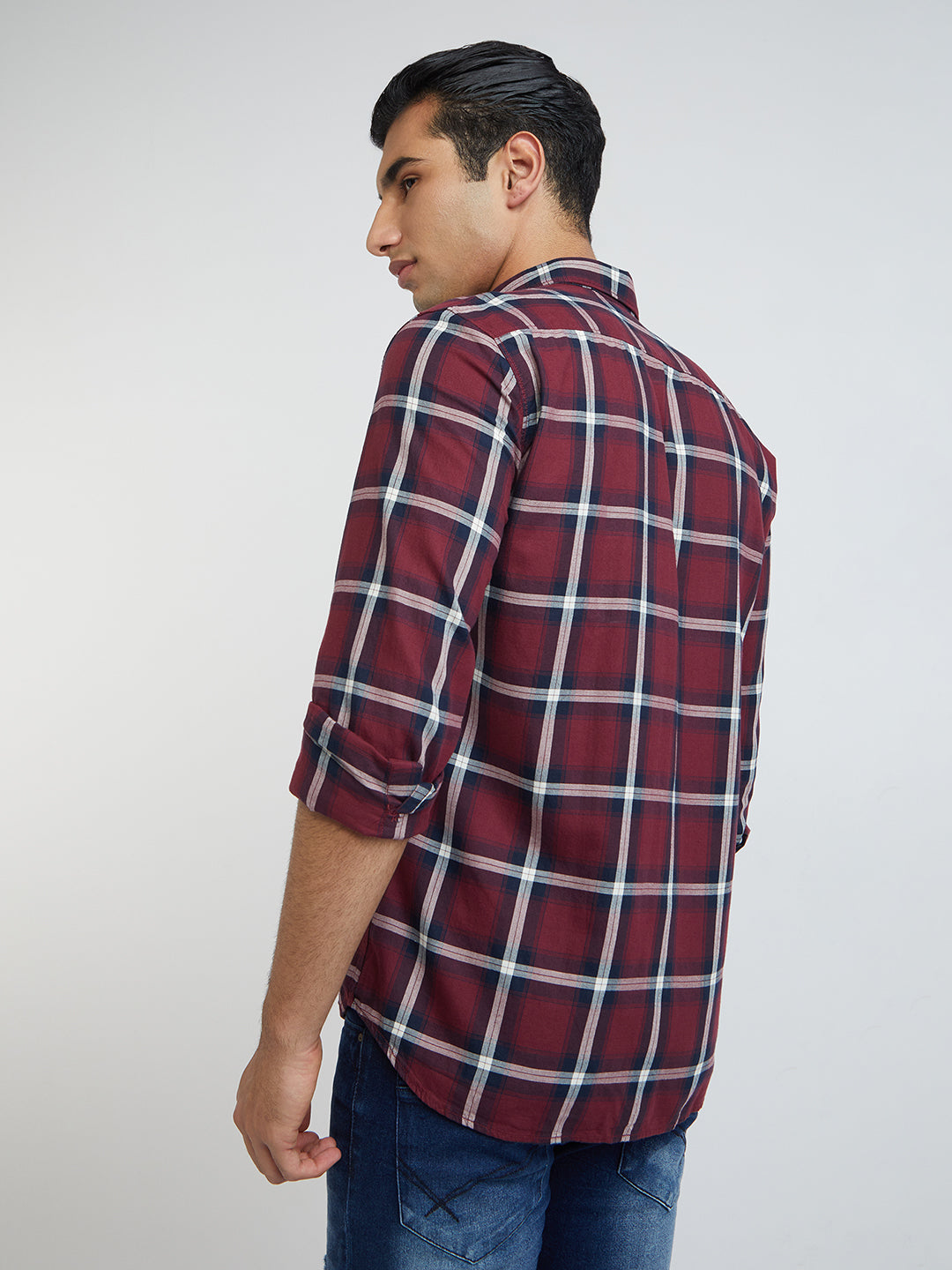 Men Red Slim Fit Checks Cotton Full Sleeve Shirts