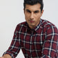 Men Red Slim Fit Checks Cotton Full Sleeve Shirts