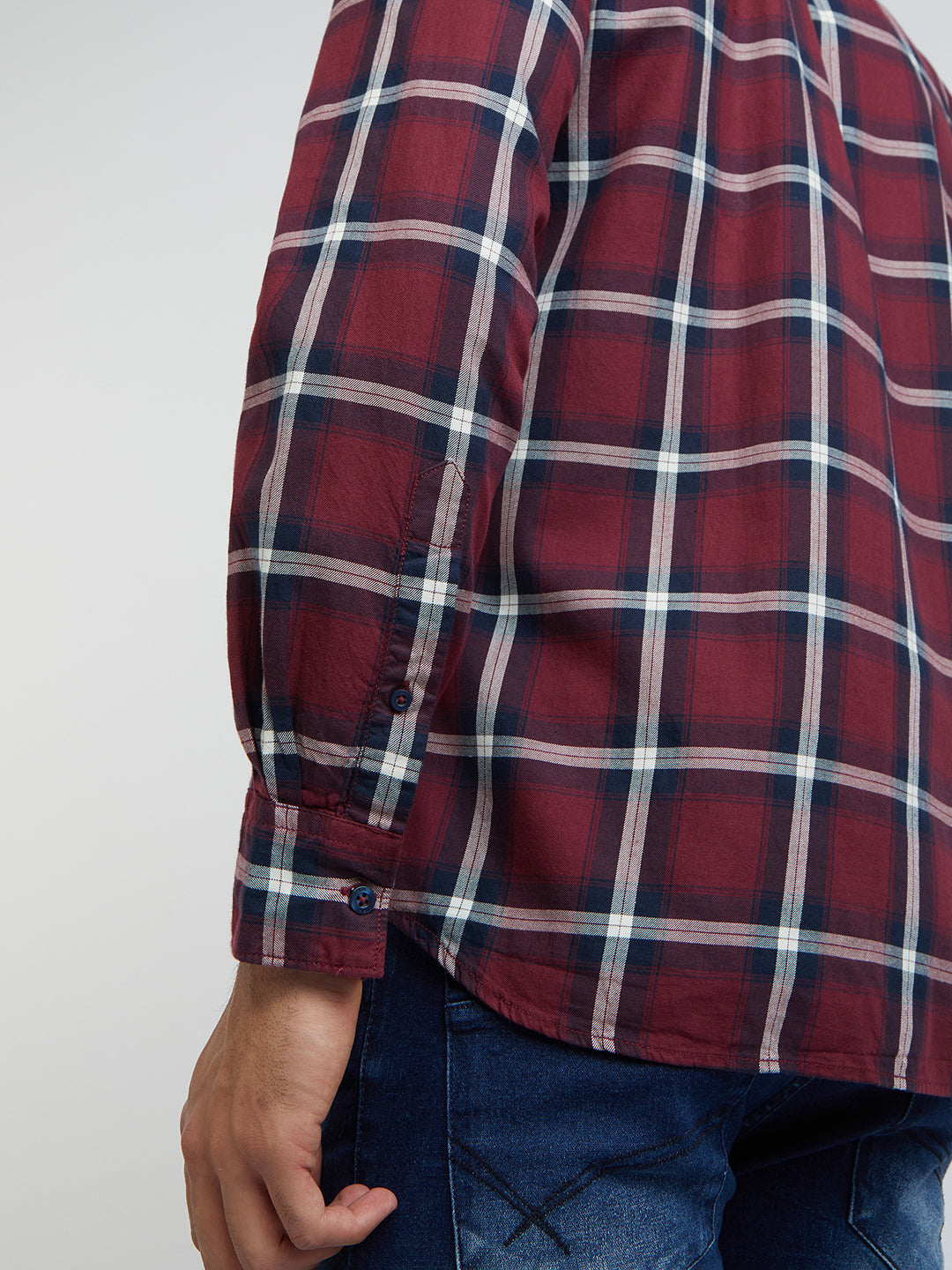 Men Red Slim Fit Checks Cotton Full Sleeve Shirts