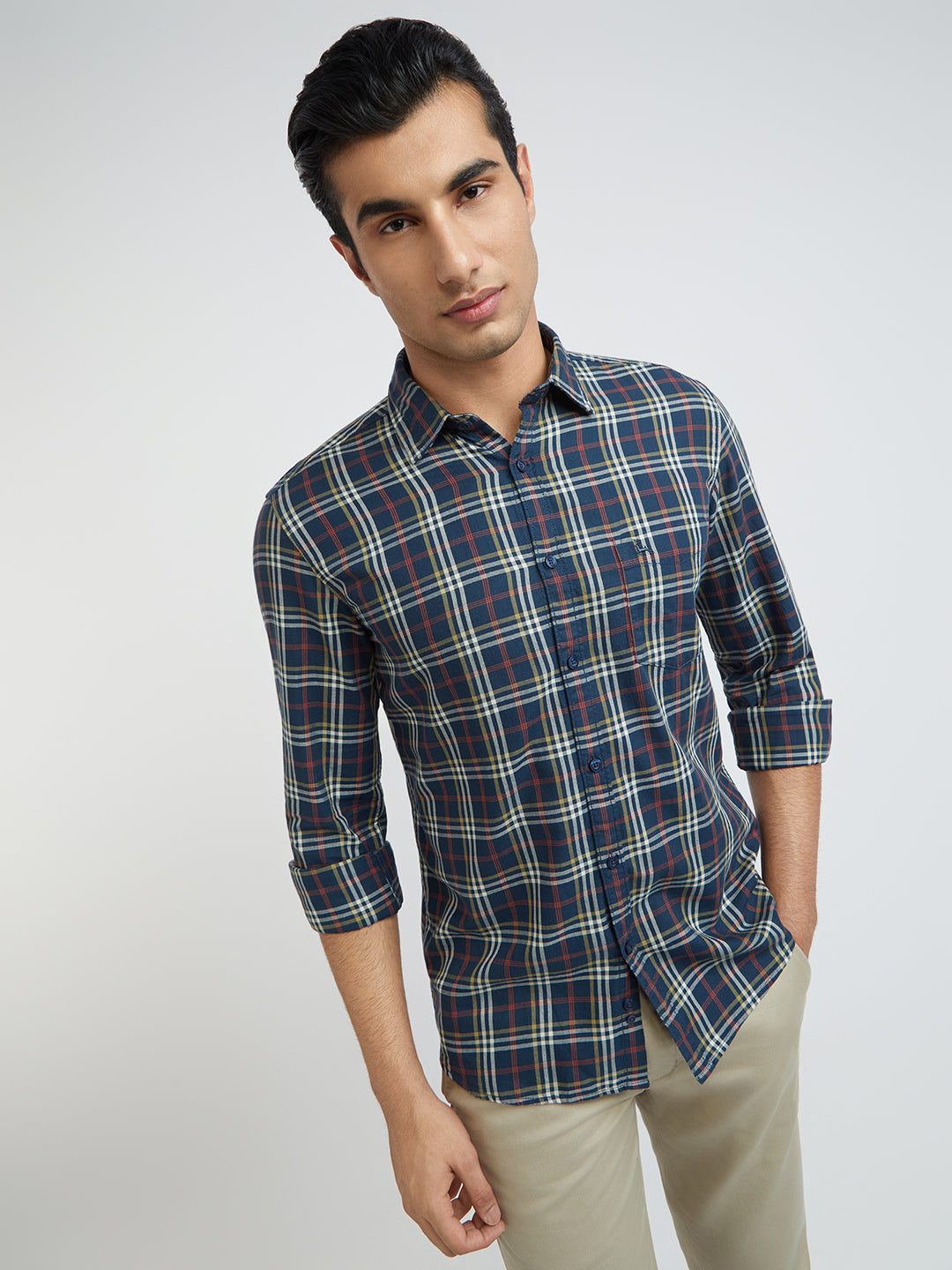 Men Blue Slim Fit Checks Cotton Full Sleeve Shirts