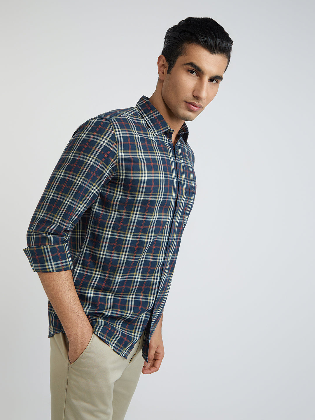 Men Blue Slim Fit Checks Cotton Full Sleeve Shirts