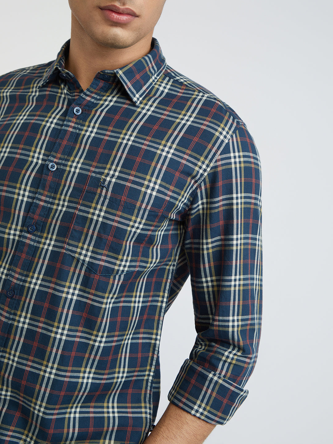 Men Blue Slim Fit Checks Cotton Full Sleeve Shirts