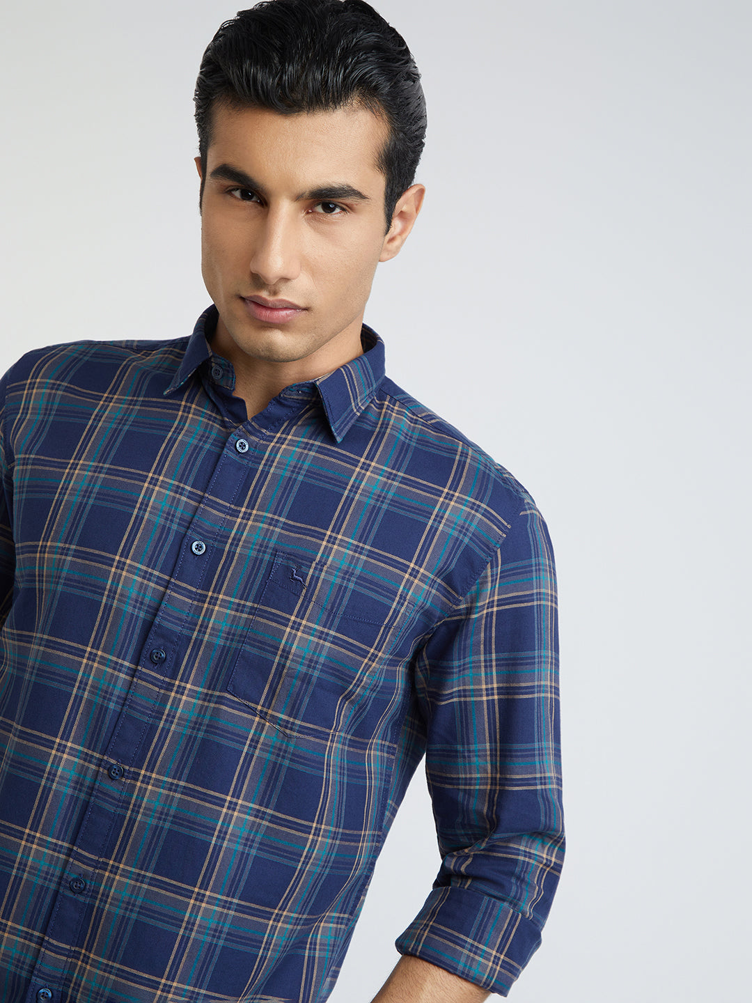 Men Blue Slim Fit Checks Cotton Full Sleeve Shirts