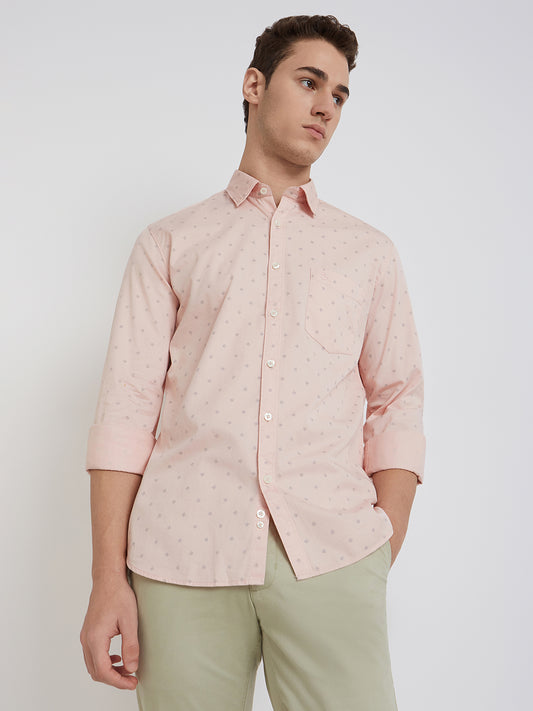 Parx Men Pink Printed Slim Fit Cotton Casual Shirt