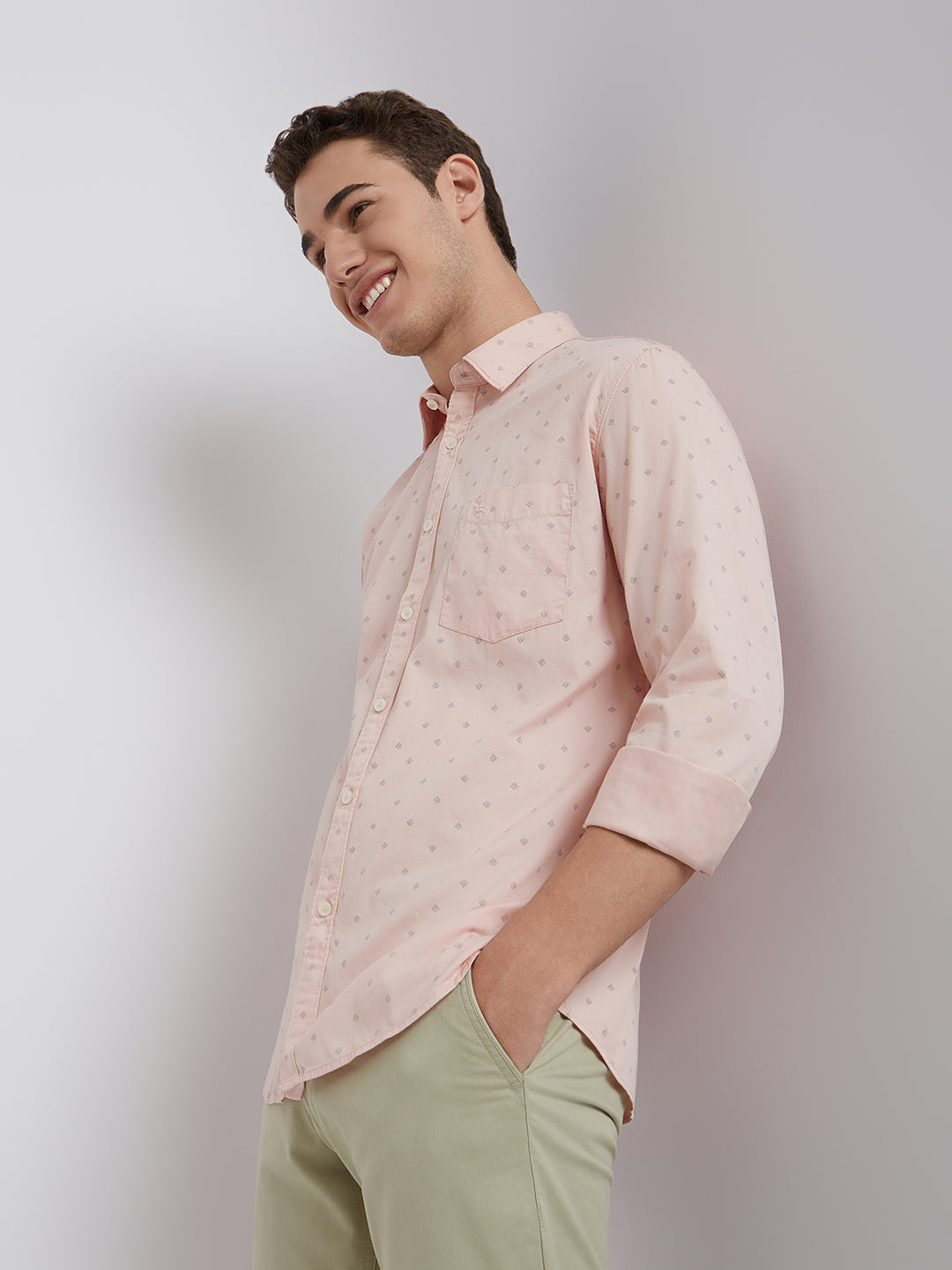 Parx Men Pink Printed Slim Fit Cotton Casual Shirt