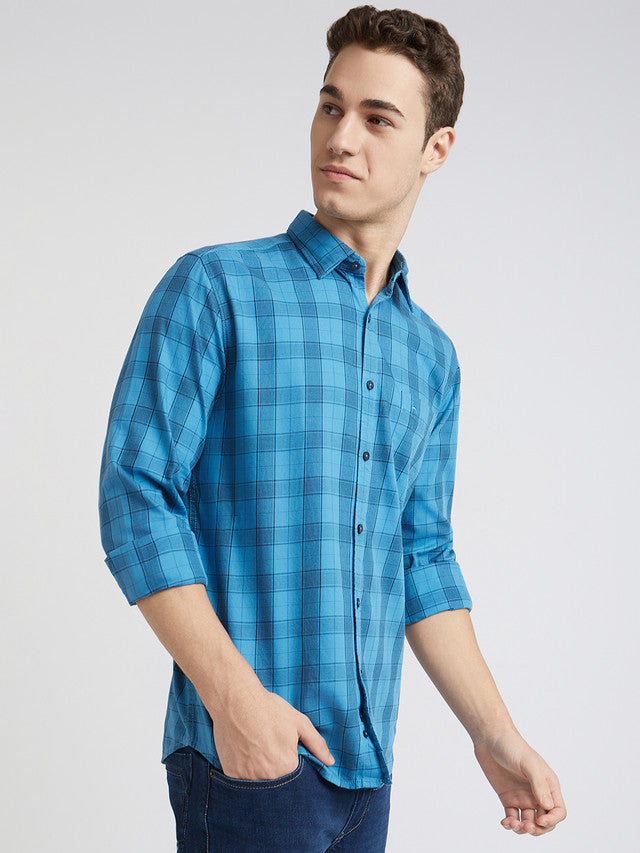 Parx Men Green Checks Slim Fit Cotton Full Sleeve Shirts