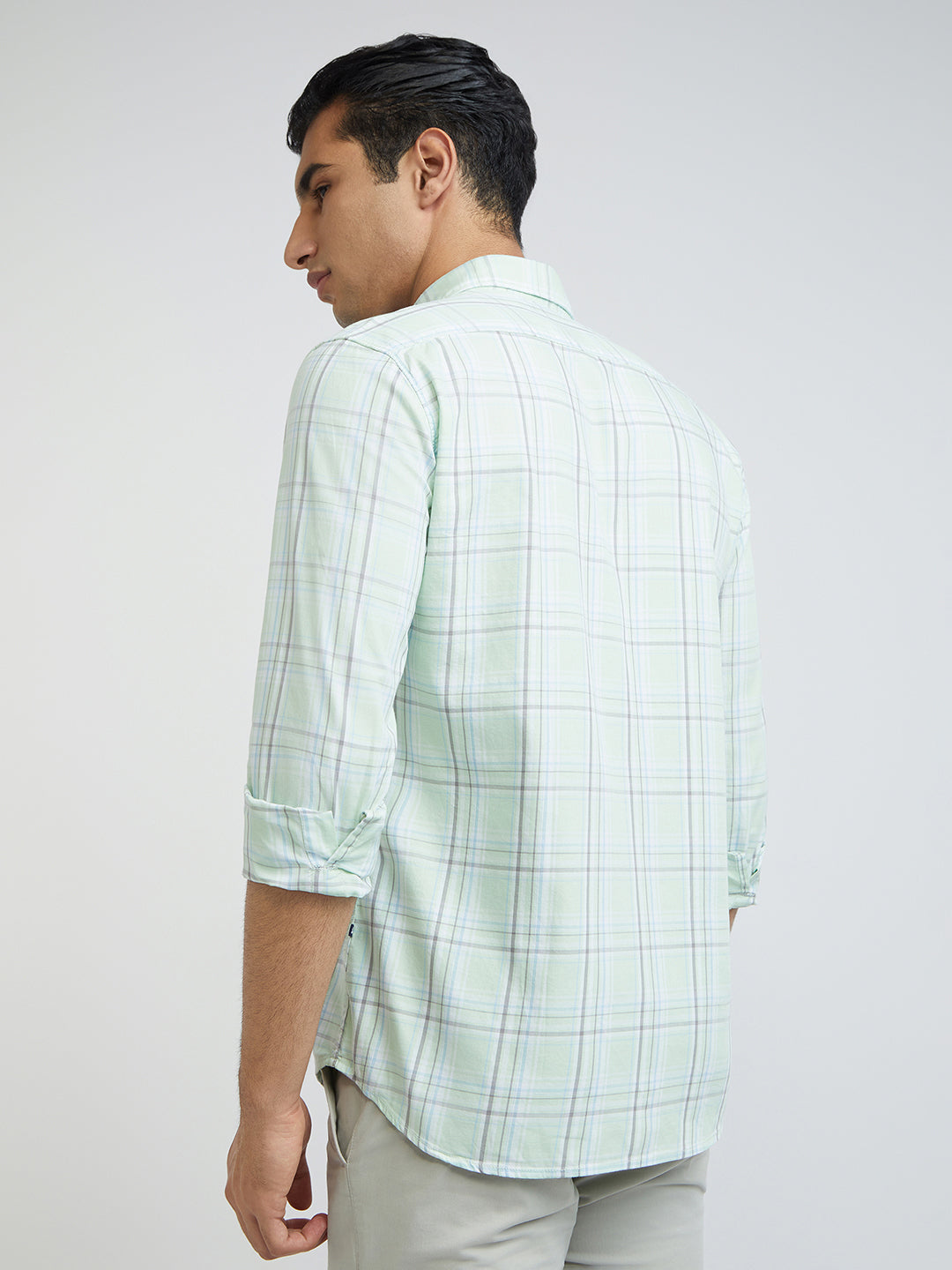 Parx Men Green Checks Slim Fit Cotton Full Sleeve Shirts