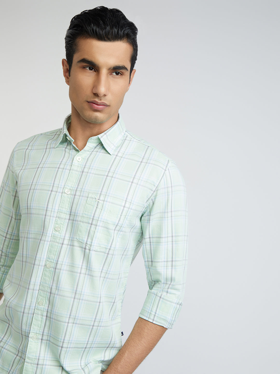 Parx Men Green Checks Slim Fit Cotton Full Sleeve Shirts