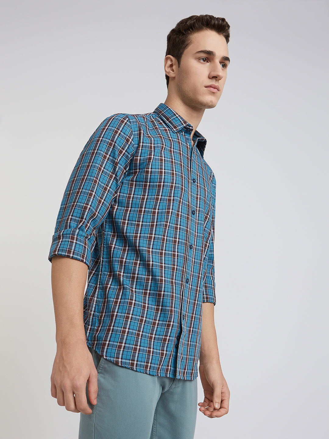 Parx Men Blue Checks Slim Fit Cotton Full Sleeve Shirts