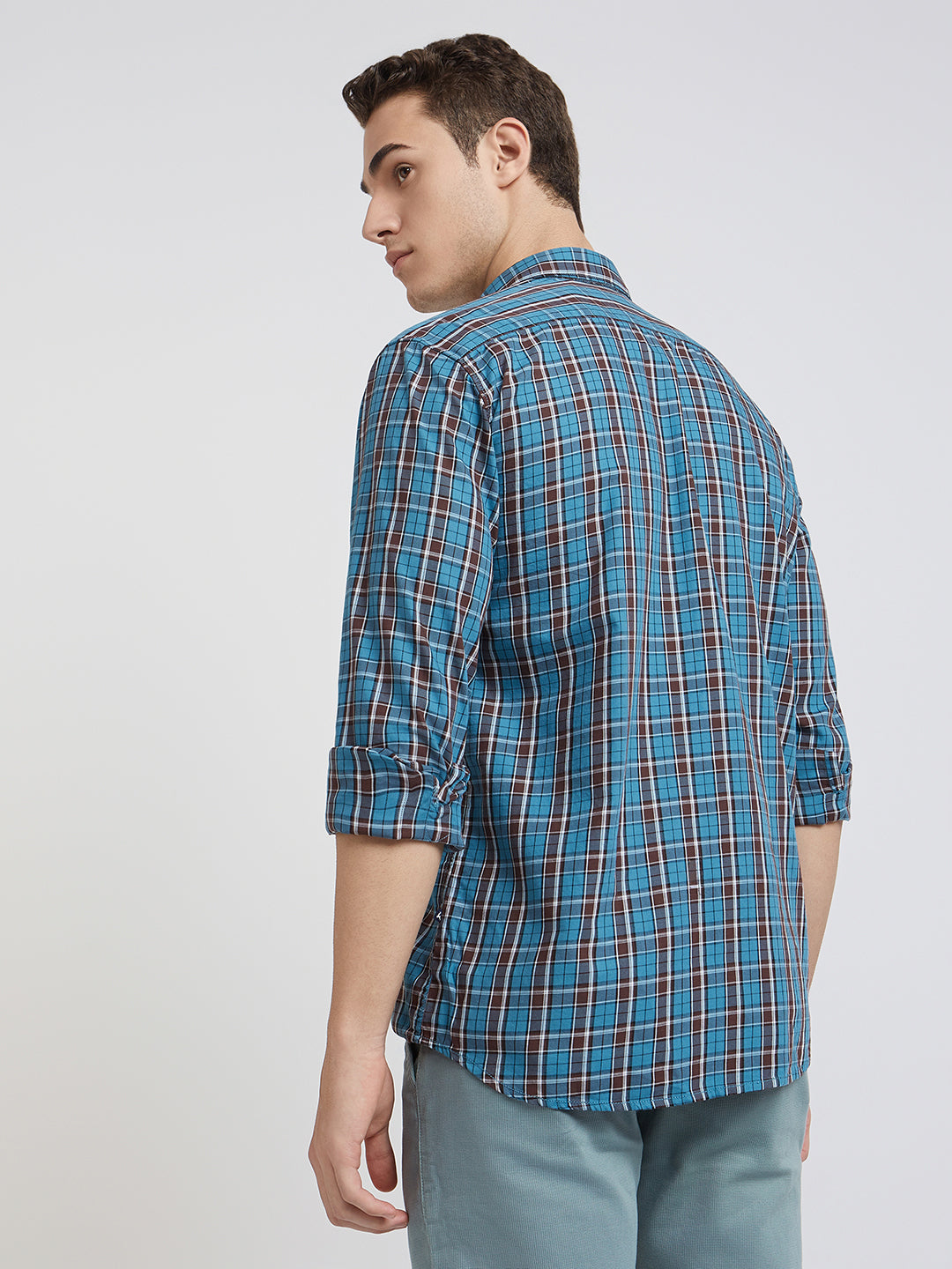 Parx Men Blue Checks Slim Fit Cotton Full Sleeve Shirts