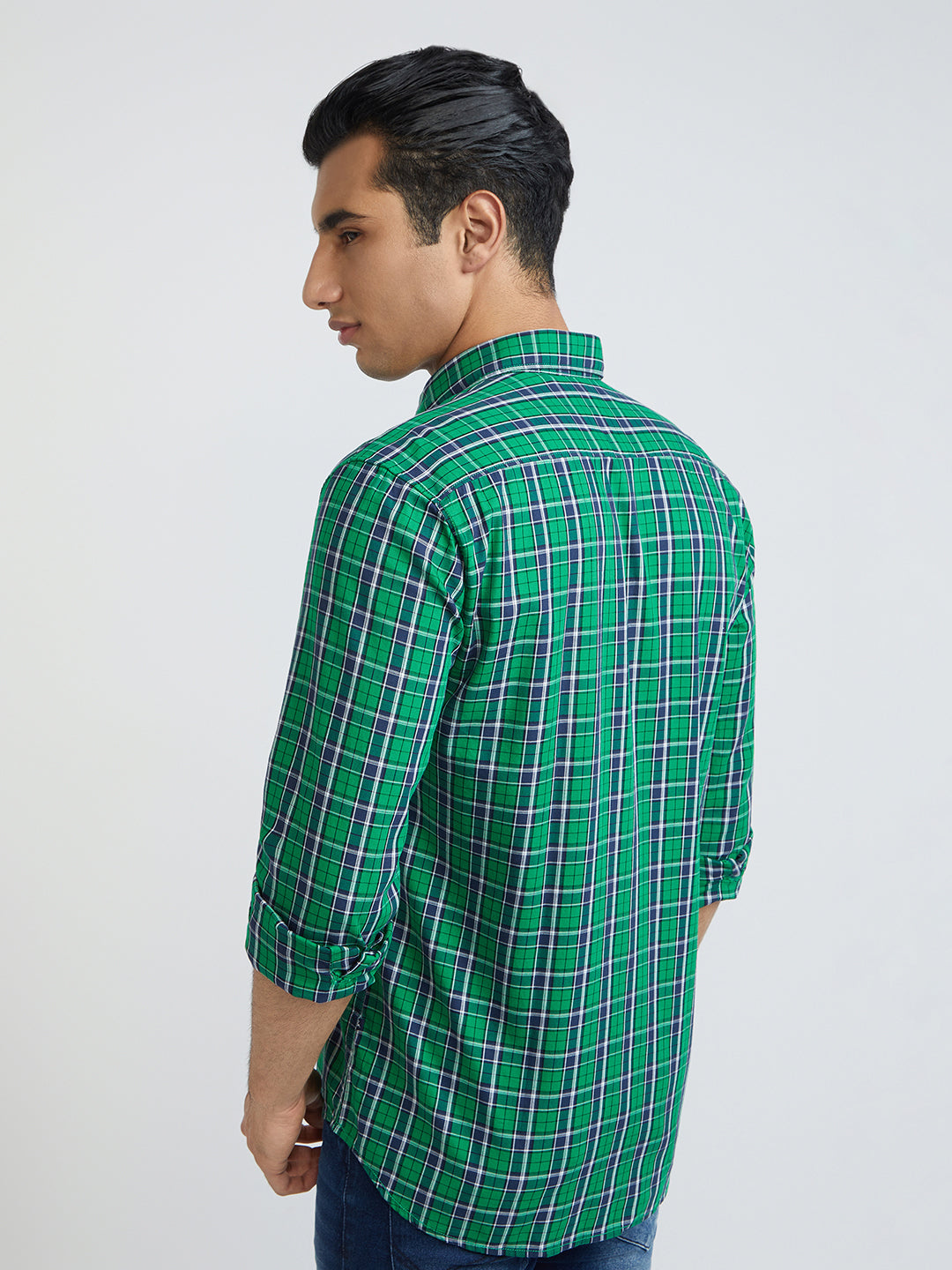 Parx Men Green Checks Slim Fit Cotton Full Sleeve Shirts