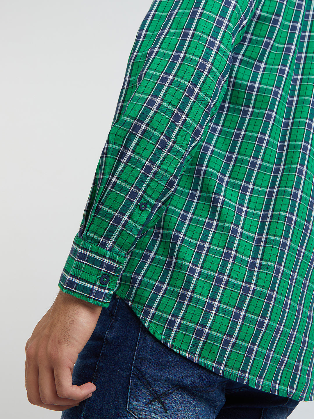 Parx Men Green Checks Slim Fit Cotton Full Sleeve Shirts