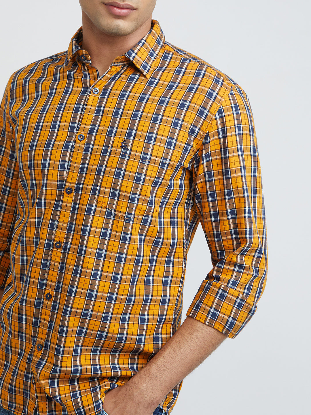 Parx Men Yellow Checks Slim Fit Cotton Full Sleeve Shirts