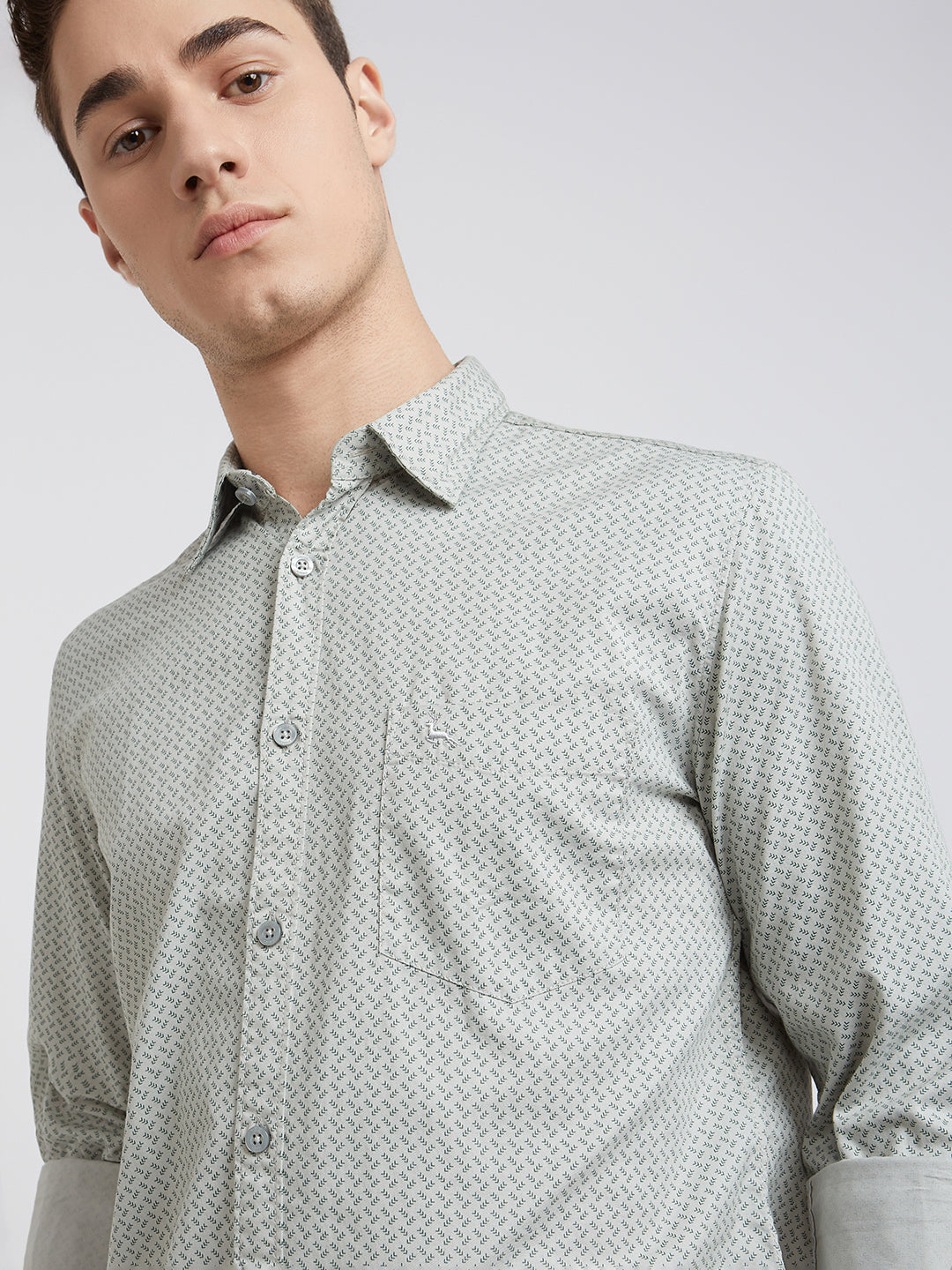 Parx Men Grey Print Slim Fit Cotton Full Sleeve Shirts