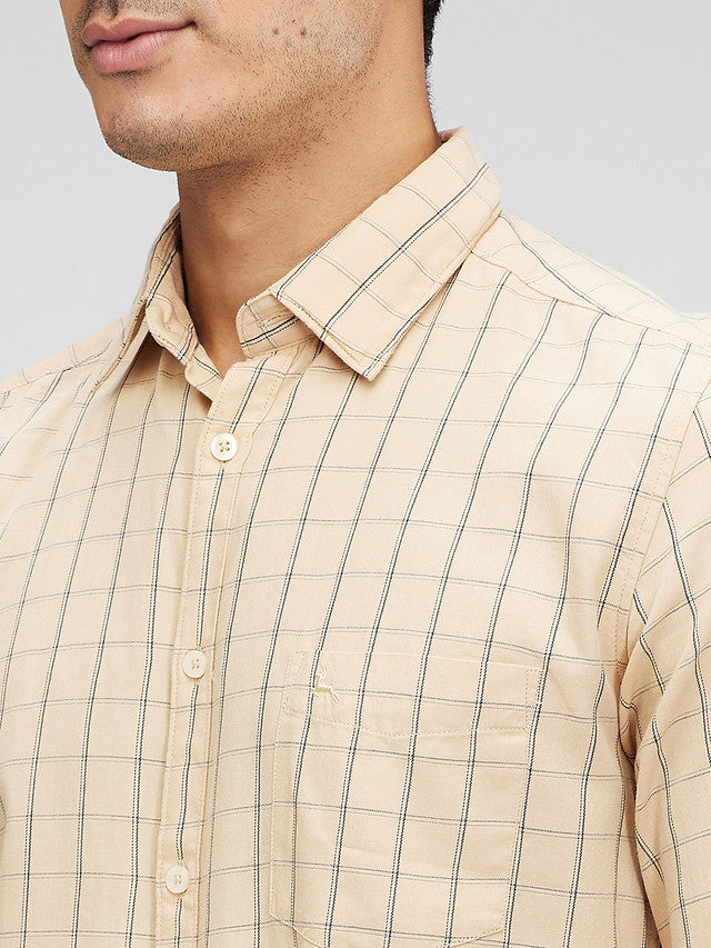 Parx Yellow Checks Slim Fit Cotton Casual Shirt