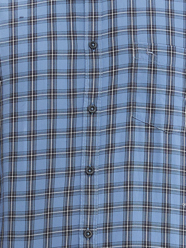 Parx Blue Checks Slim Fit Cotton Casual Shirt