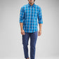 Parx Blue Checks Slim Fit Cotton Casual Shirt