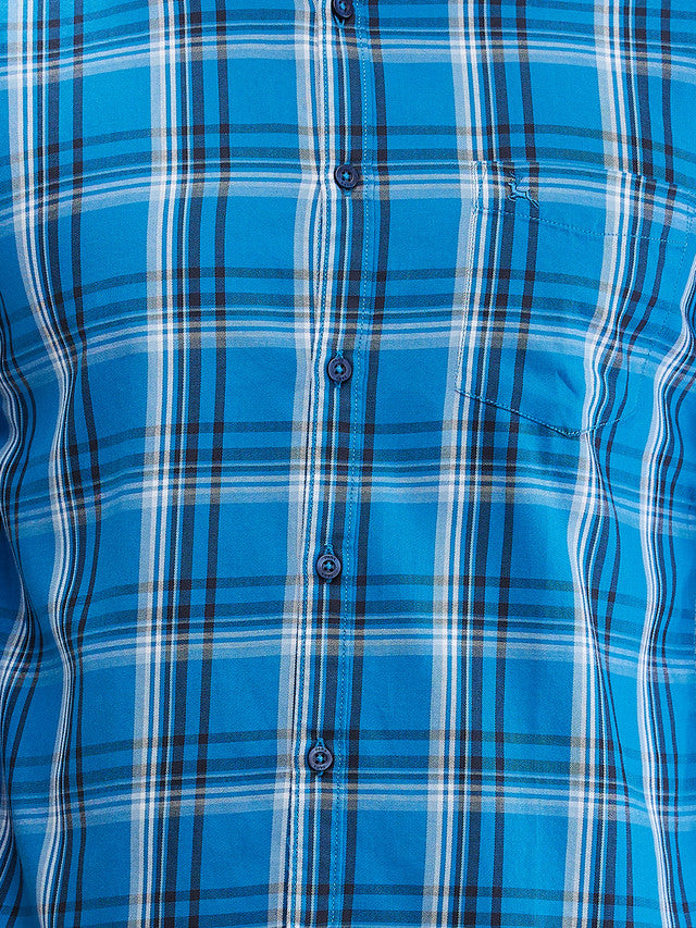 Parx Blue Checks Slim Fit Cotton Casual Shirt