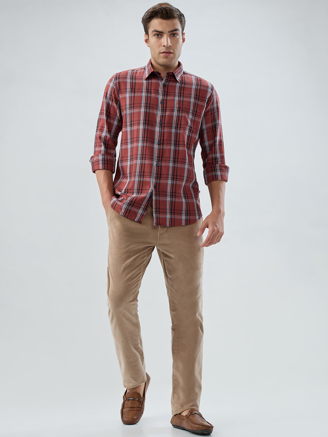 Parx Men Red Slim Fit Checks Casual Shirt