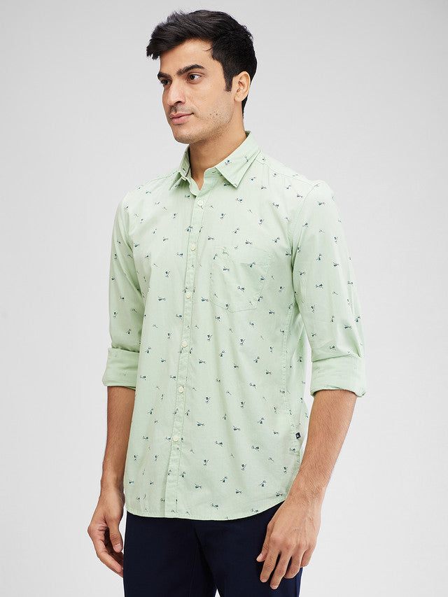 Parx Green Printed Slim Fit Cotton Casual Shirt