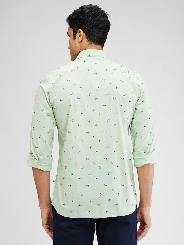 Parx Green Printed Slim Fit Cotton Casual Shirt