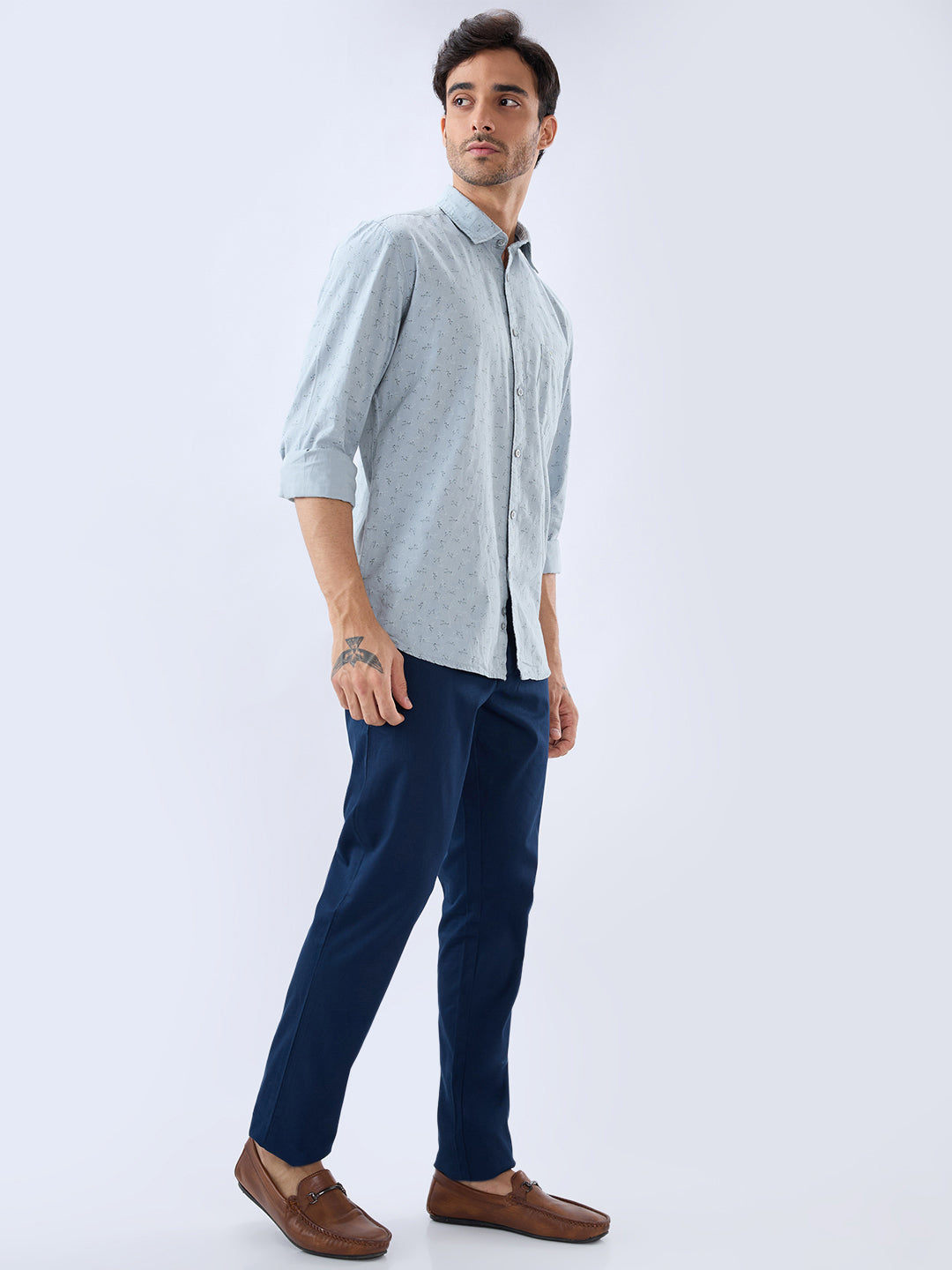 Parx Men Grey Slim Fit Print Casual Shirt