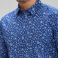 Parx Blue Printed Slim Fit Cotton Casual Shirt