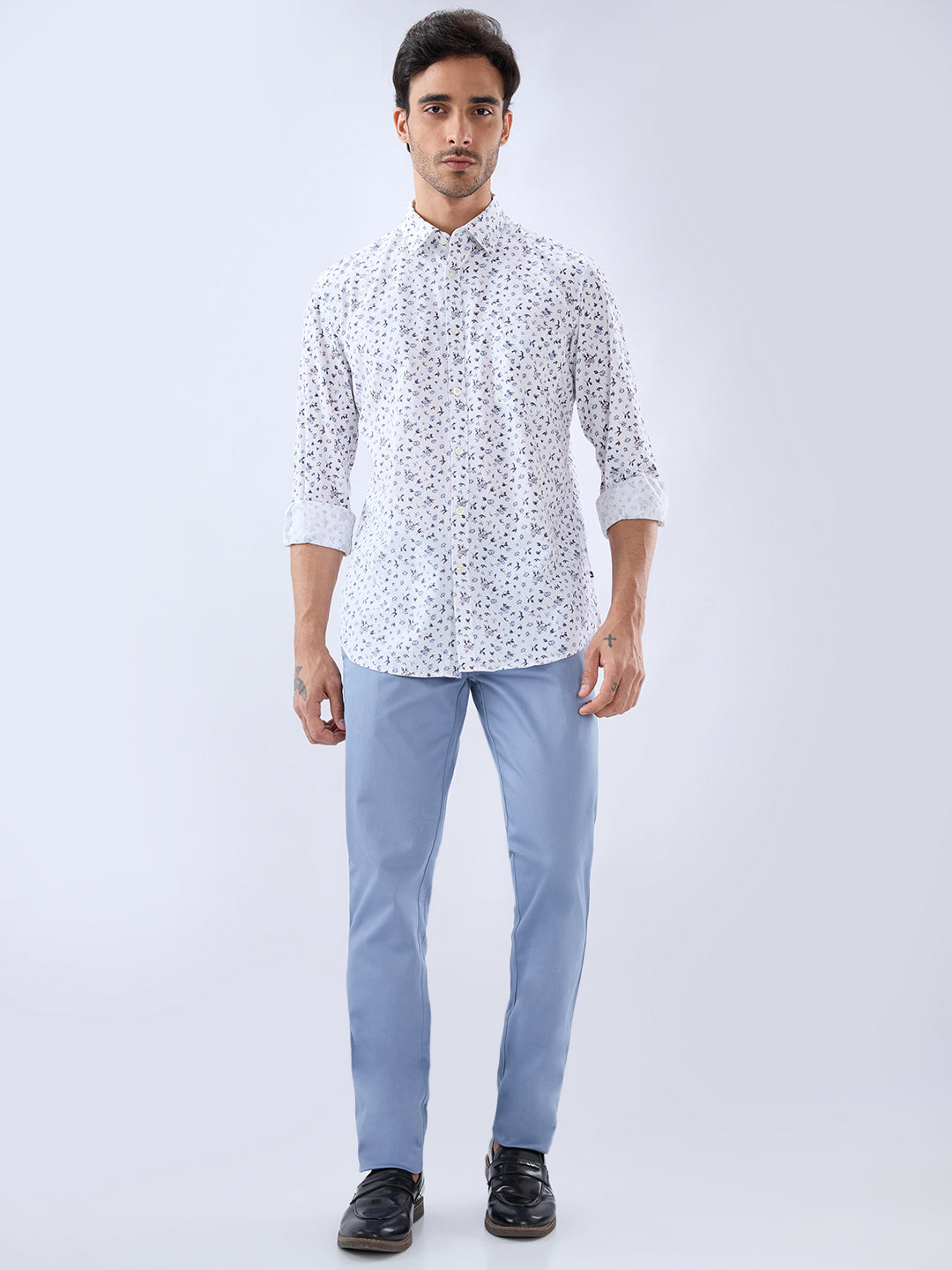 Parx Men White Slim Fit Print Casual Shirt
