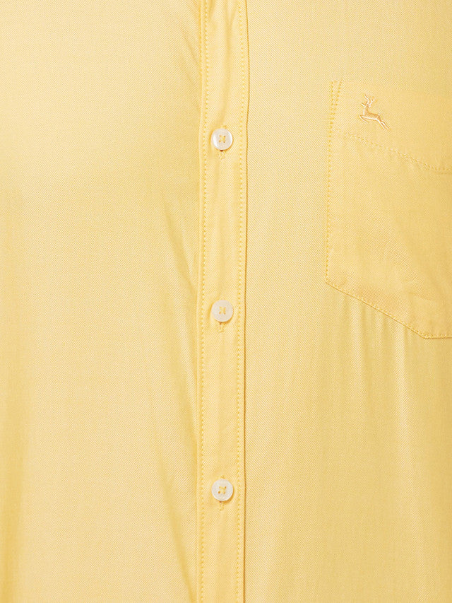 Parx Yellow Solid Slim Fit Cotton Casual Shirt