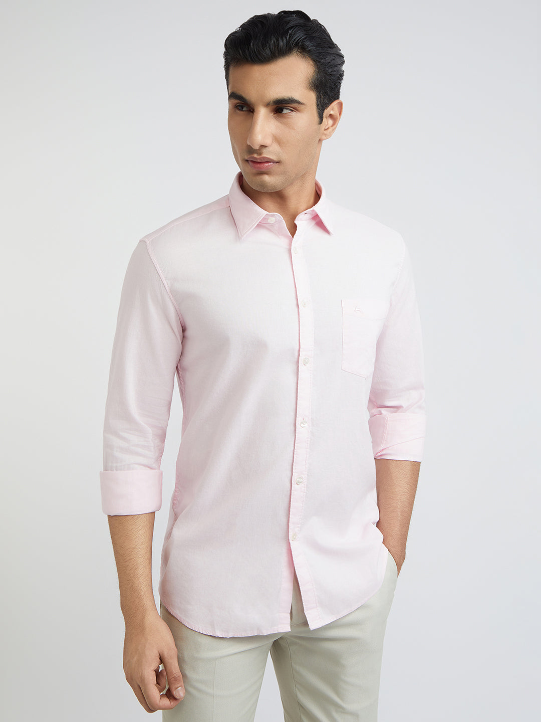 Parx Men Pink Solid Slim Fit Cotton Casual Shirt