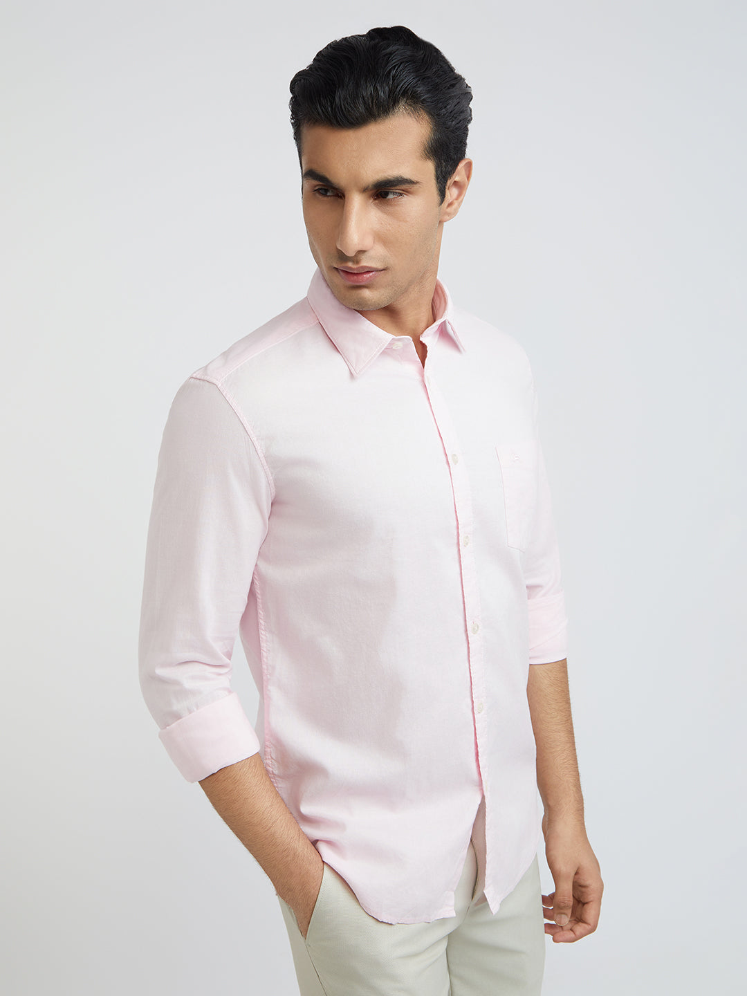 Parx Men Pink Solid Slim Fit Cotton Casual Shirt