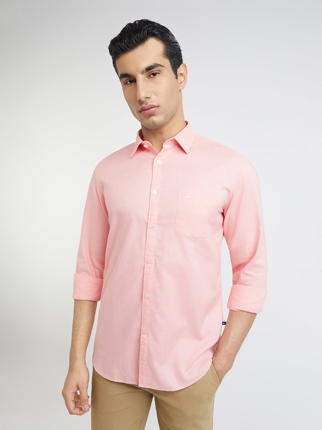 Parx Men Pink Solid Slim Fit Cotton Casual Shirt