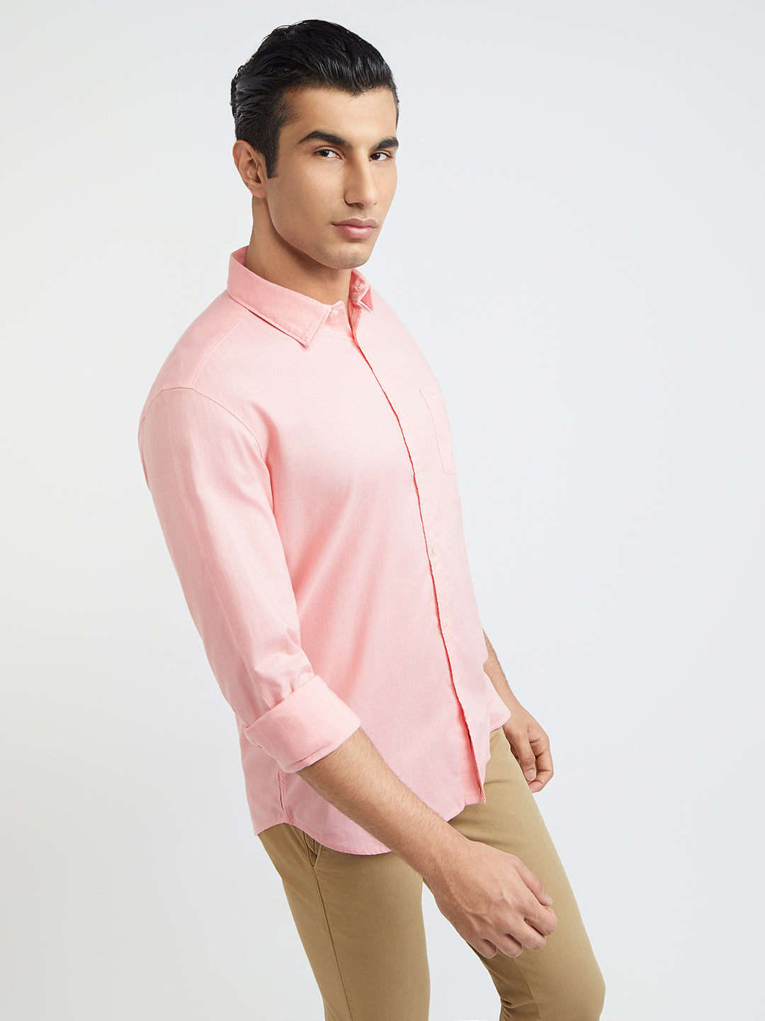 Parx Men Pink Solid Slim Fit Cotton Casual Shirt