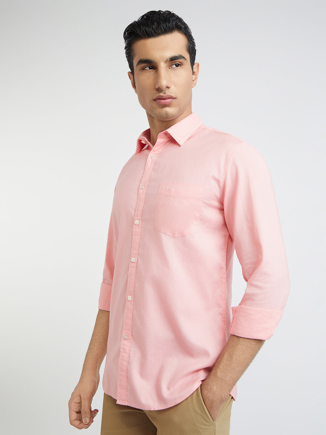 Parx Men Pink Solid Slim Fit Cotton Casual Shirt